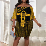 Egypt Sistrum Off Shoulder Short Dress Ancient Mythology Sacred Rattling Instrument