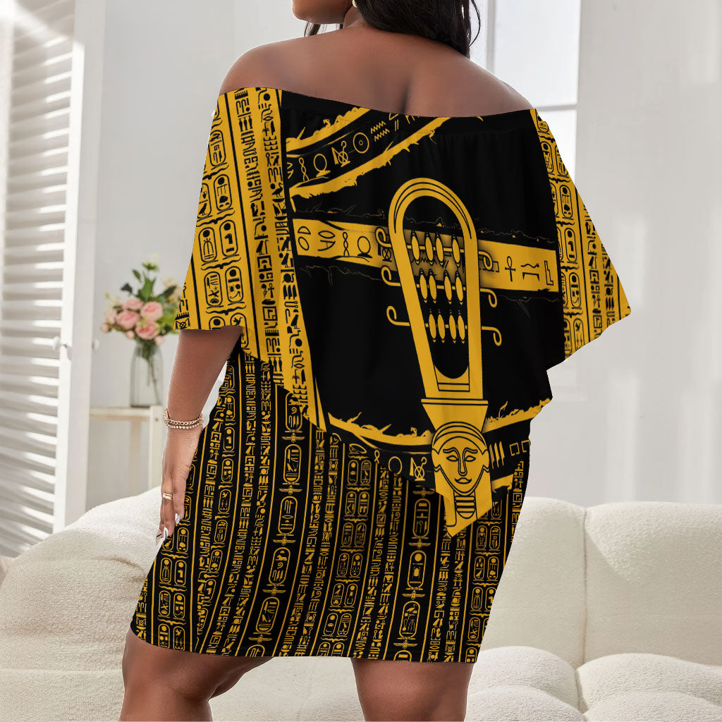 Egypt Sistrum Off Shoulder Short Dress Ancient Mythology Sacred Rattling Instrument