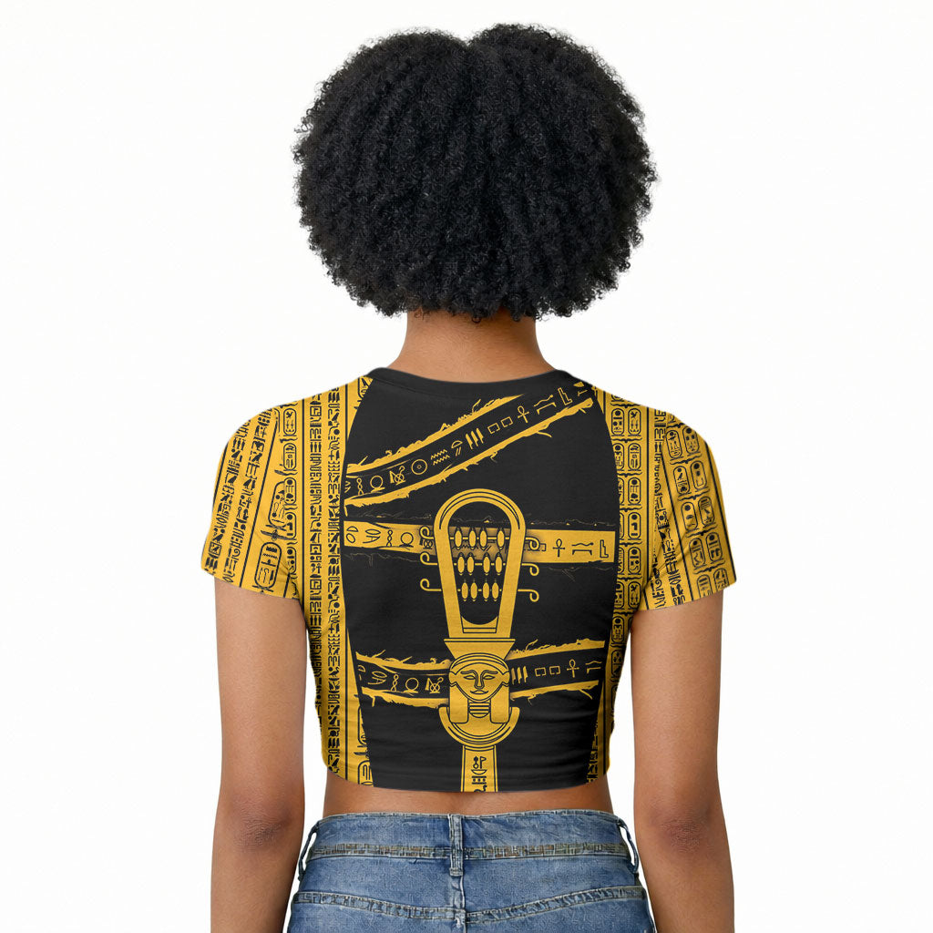 Egypt Sistrum Raglan Cropped T shirt Ancient Mythology Sacred Rattling Instrument