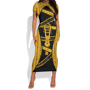 Egypt Sistrum Short Sleeve Bodycon Dress Ancient Mythology Sacred Rattling Instrument