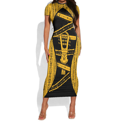 Egypt Sistrum Short Sleeve Bodycon Dress Ancient Mythology Sacred Rattling Instrument