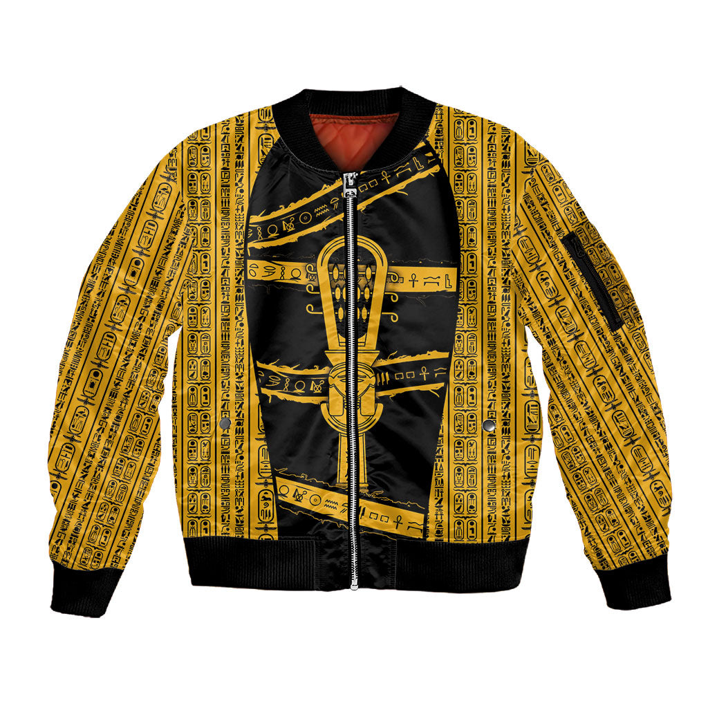 Egypt Sistrum Sleeve Zip Bomber Jacket Ancient Mythology Sacred Rattling Instrument