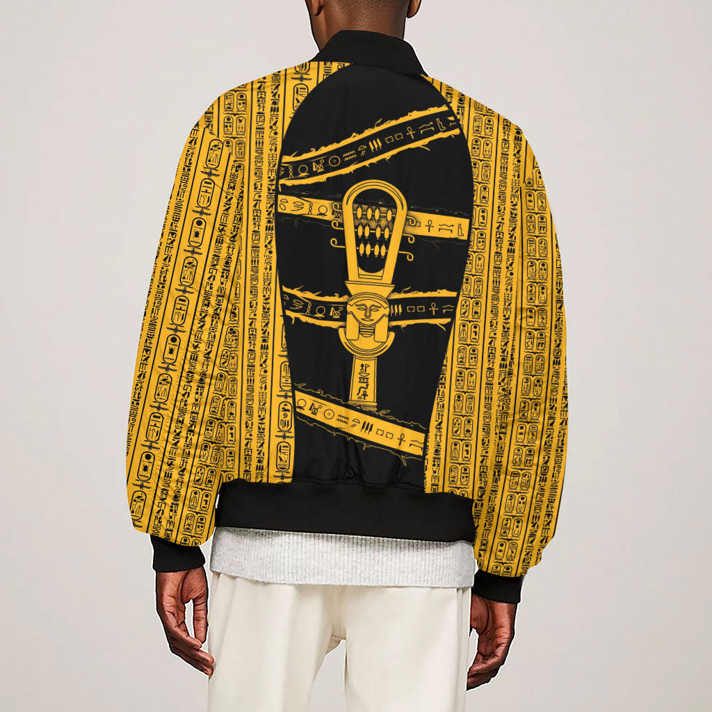 Egypt Sistrum Sleeve Zip Bomber Jacket Ancient Mythology Sacred Rattling Instrument