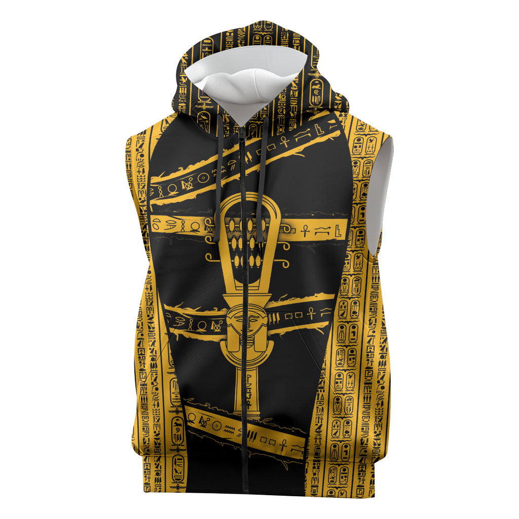 Egypt Sistrum Sleeveless Zip Hoodie Ancient Mythology Sacred Rattling Instrument