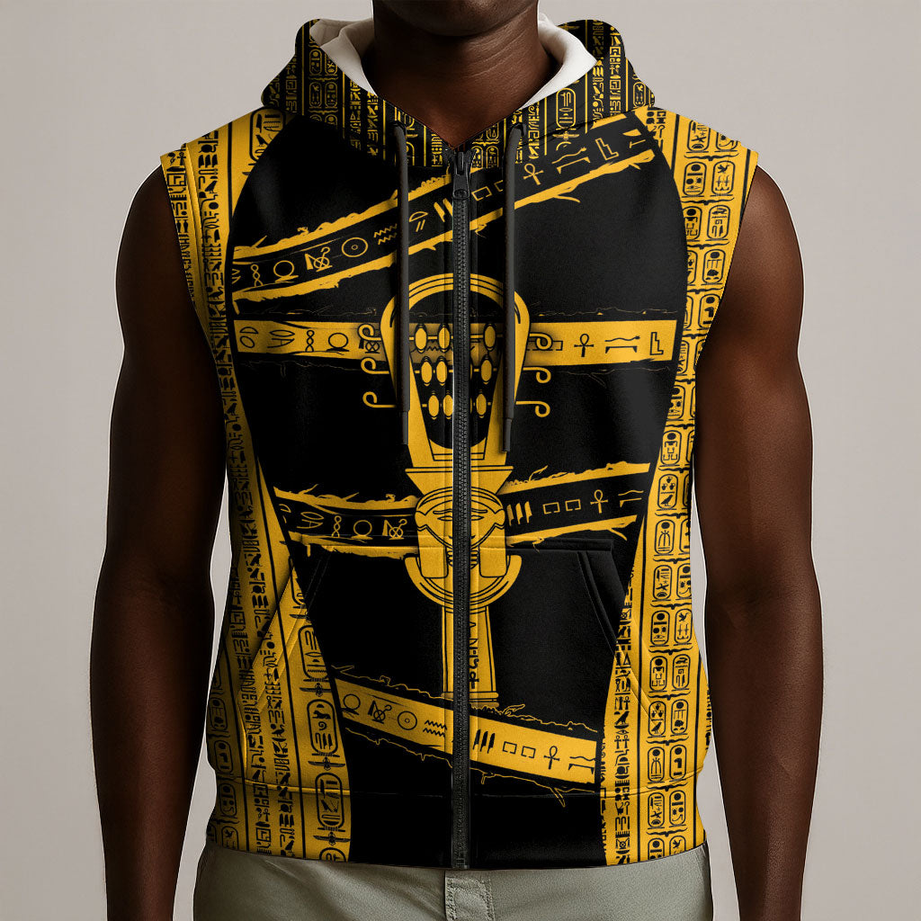 Egypt Sistrum Sleeveless Zip Hoodie Ancient Mythology Sacred Rattling Instrument