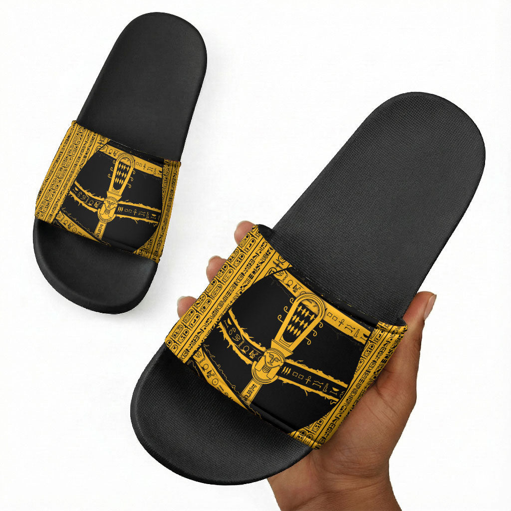Egypt Sistrum Slide Sandals Ancient Mythology Sacred Rattling Instrument