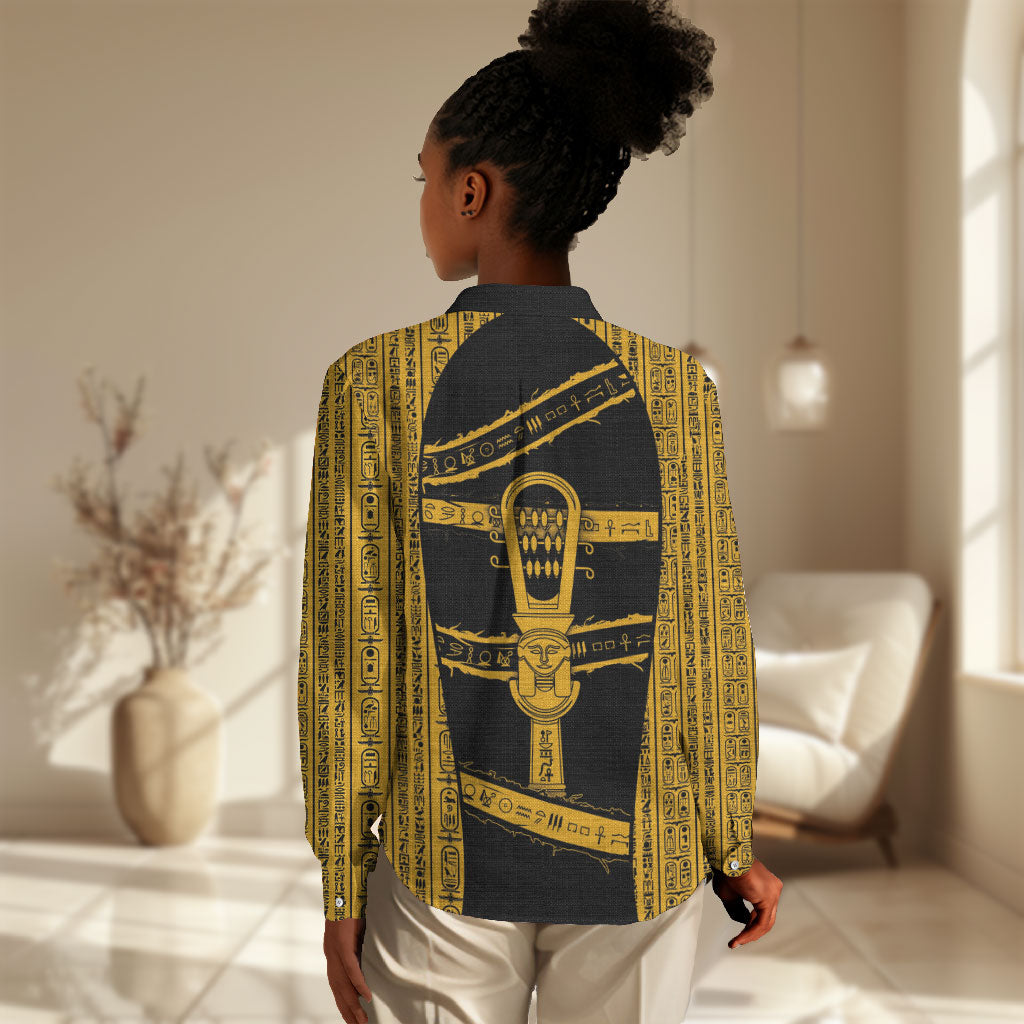 Egypt Sistrum Women Casual Shirt Ancient Mythology Sacred Rattling Instrument