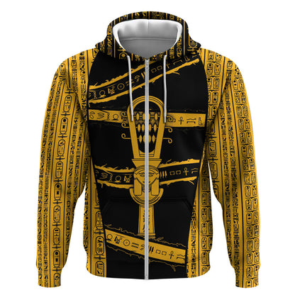 Egypt Sistrum Zip Hoodie Ancient Mythology Sacred Rattling Instrument