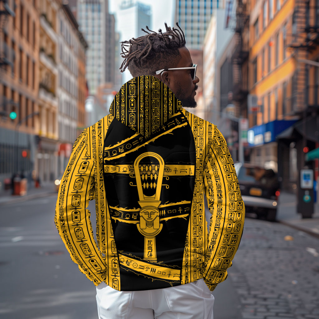 Egypt Sistrum Zip Hoodie Ancient Mythology Sacred Rattling Instrument