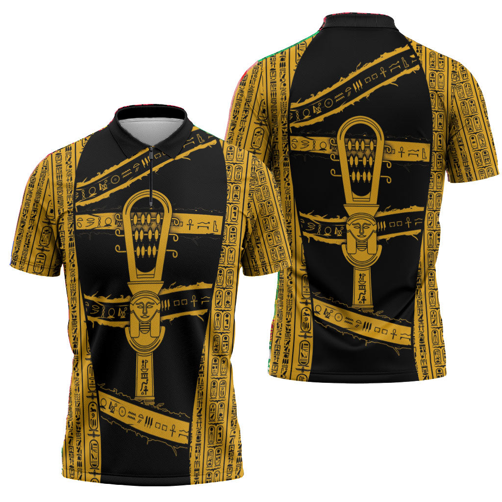 Egypt Sistrum Zipper Polo Shirt Ancient Mythology Sacred Rattling Instrument