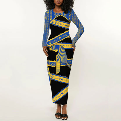 Egypt Nemyss Long Sleeve Bodycon Dress Ancient Mythology Pharaoh Royal
