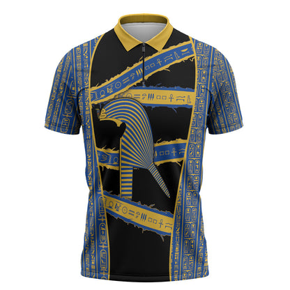 Egypt Nemyss Zipper Polo Shirt Ancient Mythology Pharaoh Royal