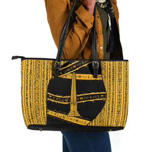 Egypt Obelisk Leather Tote Bag Ancient Mythology Sacred Sun Pillar