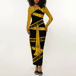 Egypt Obelisk Long Sleeve Bodycon Dress Ancient Mythology Sacred Sun Pillar