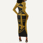 Egypt Obelisk Long Sleeve Bodycon Dress Ancient Mythology Sacred Sun Pillar