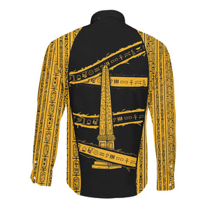 Egypt Obelisk Long Sleeve Button Shirt Ancient Mythology Sacred Sun Pillar