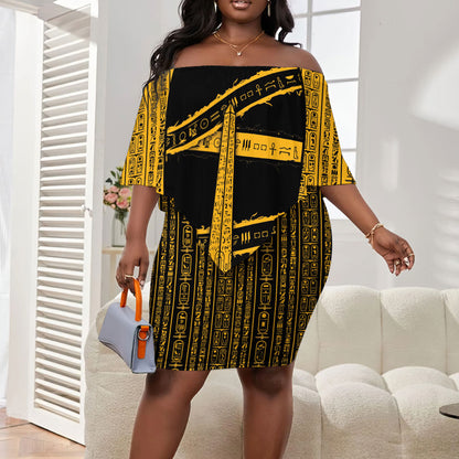 Egypt Obelisk Off Shoulder Short Dress Ancient Mythology Sacred Sun Pillar