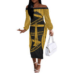 Egypt Obelisk Off The Shoulder Long Sleeve Dress Ancient Mythology Sacred Sun Pillar