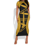 Egypt Obelisk Short Sleeve Bodycon Dress Ancient Mythology Sacred Sun Pillar