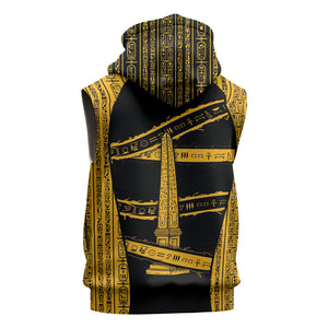 Egypt Obelisk Sleeveless Zip Hoodie Ancient Mythology Sacred Sun Pillar