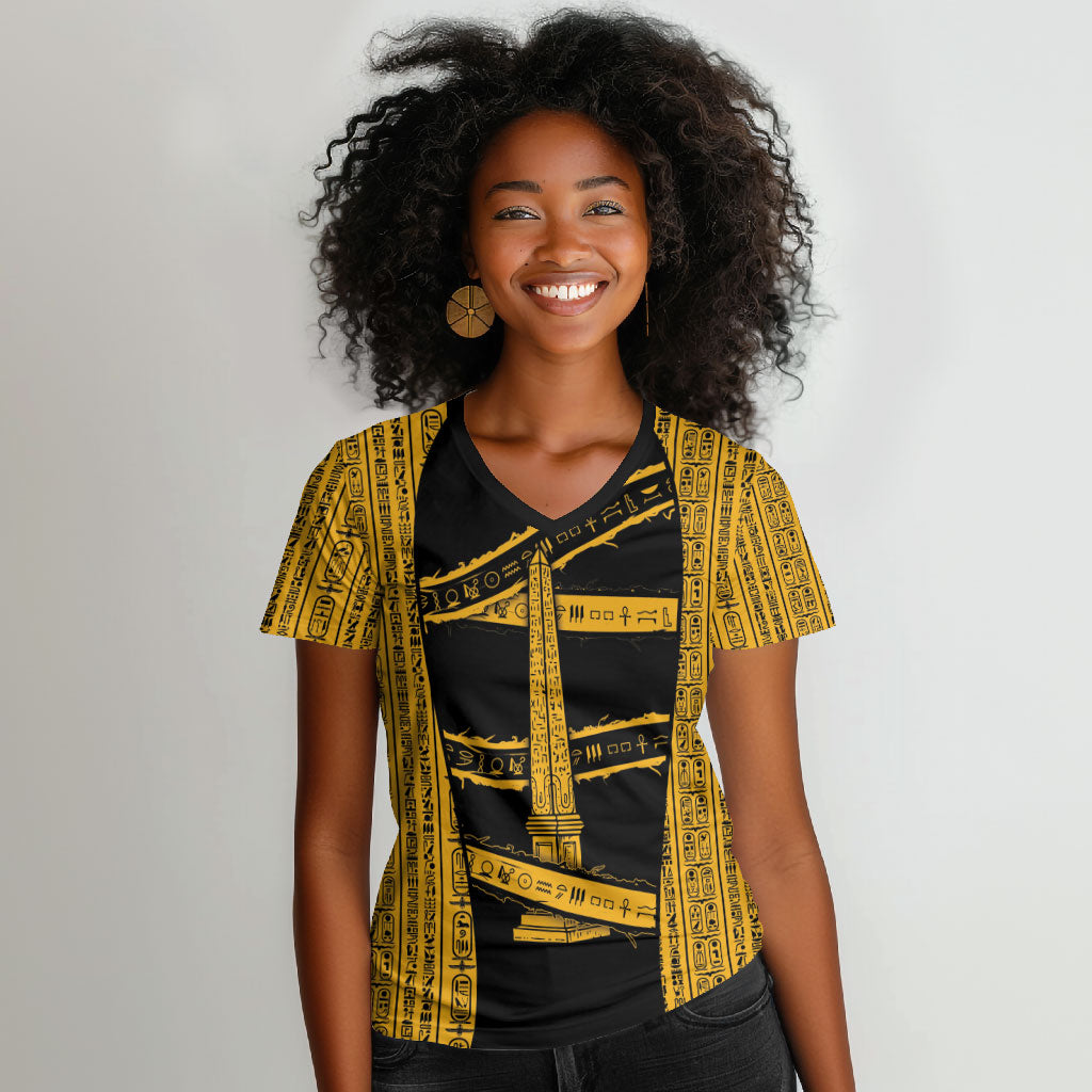 Egypt Obelisk Women V-Neck T-Shirt Ancient Mythology Sacred Sun Pillar