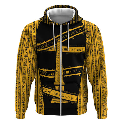 Egypt Obelisk Zip Hoodie Ancient Mythology Sacred Sun Pillar
