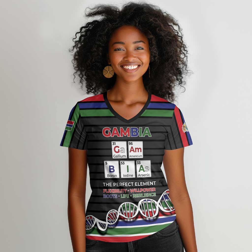 Gambia Women V-Neck T-Shirt Perfect Periodic Element Of African - African Pride