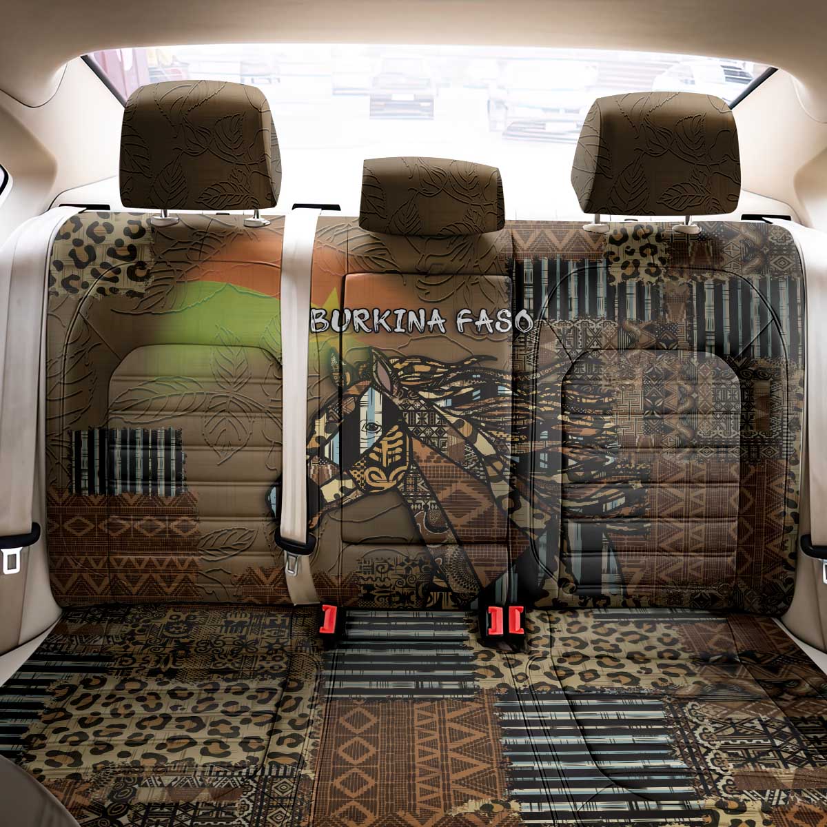 Burkina Faso Back Car Seat Cover African Tribal Horse Patchwork Style - African Pride