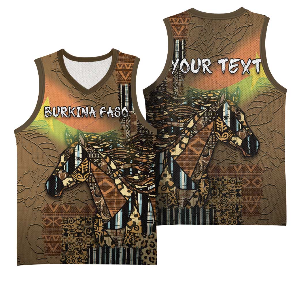 Personalized Burkina Faso Basketball Jersey African Tribal Horse Patchwork Style - African Pride
