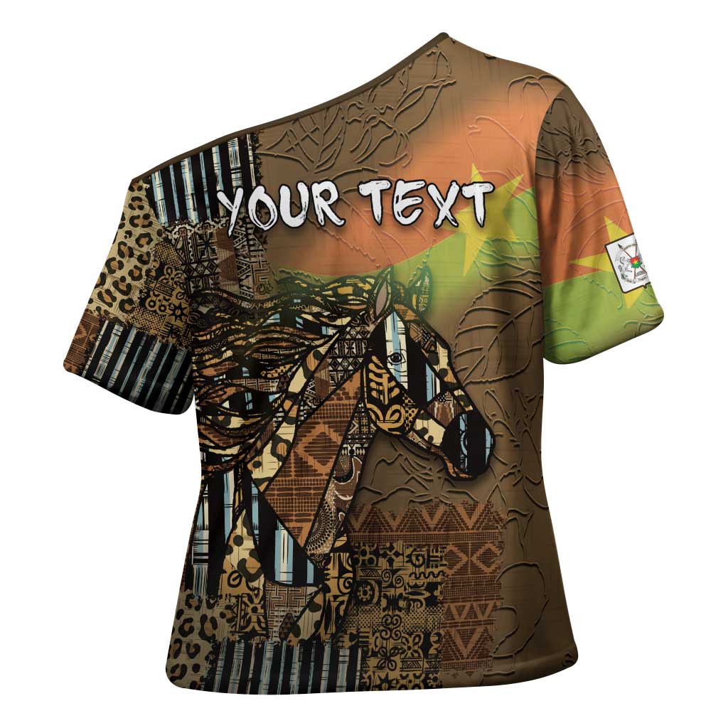 Personalized Burkina Faso Cross Shoulder Shirt African Tribal Horse Patchwork Style - African Pride