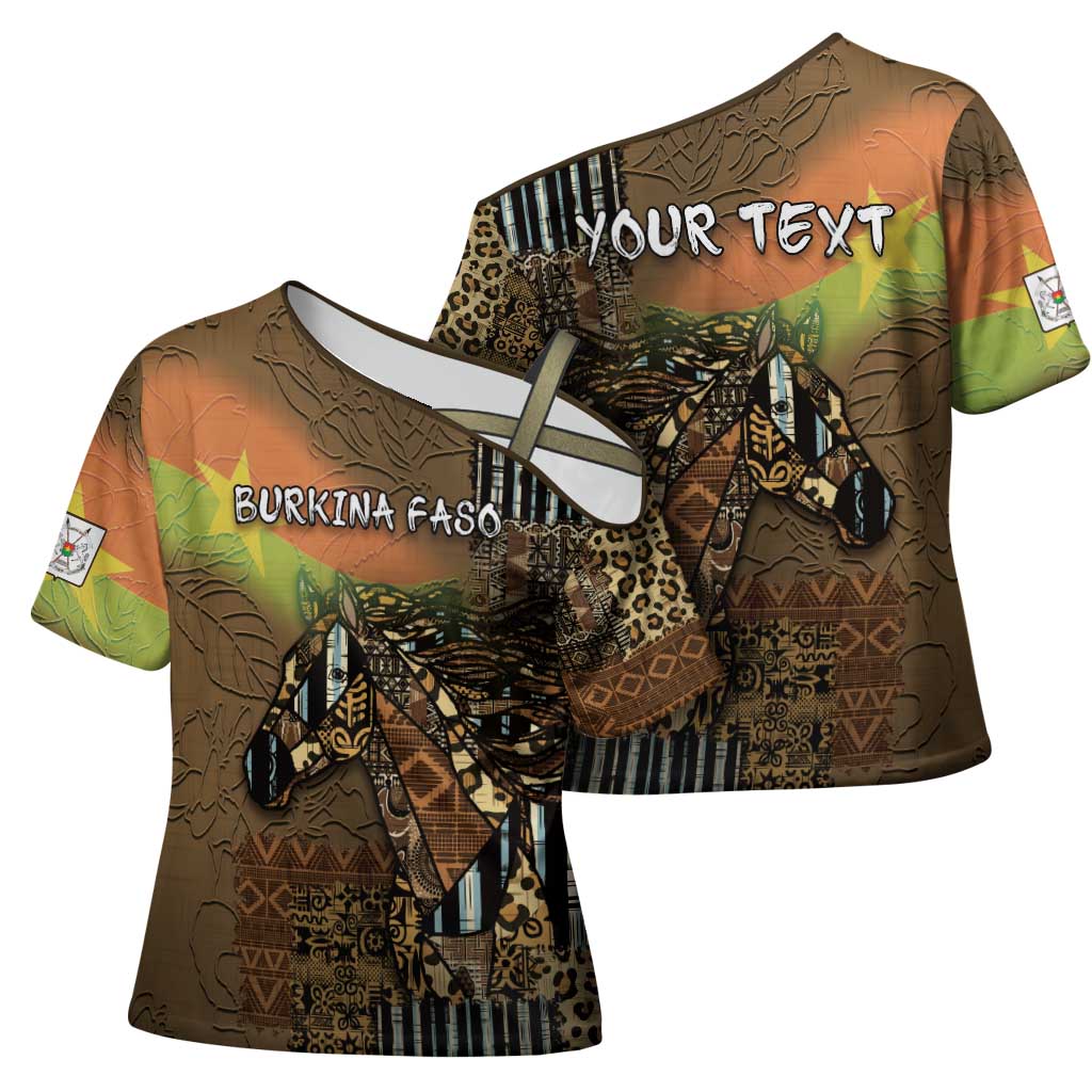 Personalized Burkina Faso Cross Shoulder Shirt African Tribal Horse Patchwork Style - African Pride
