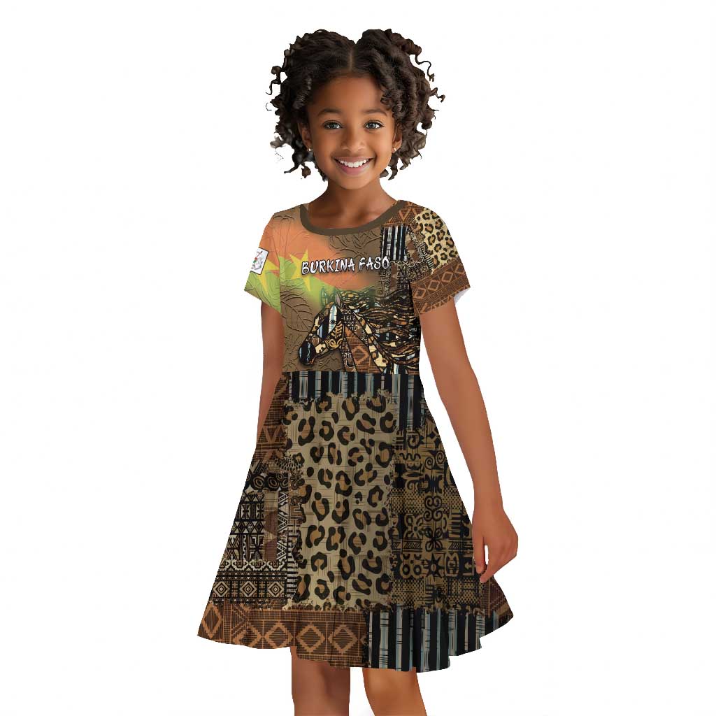 Personalized Burkina Faso Kid Short Sleeve Dress African Tribal Horse Patchwork Style - African Pride