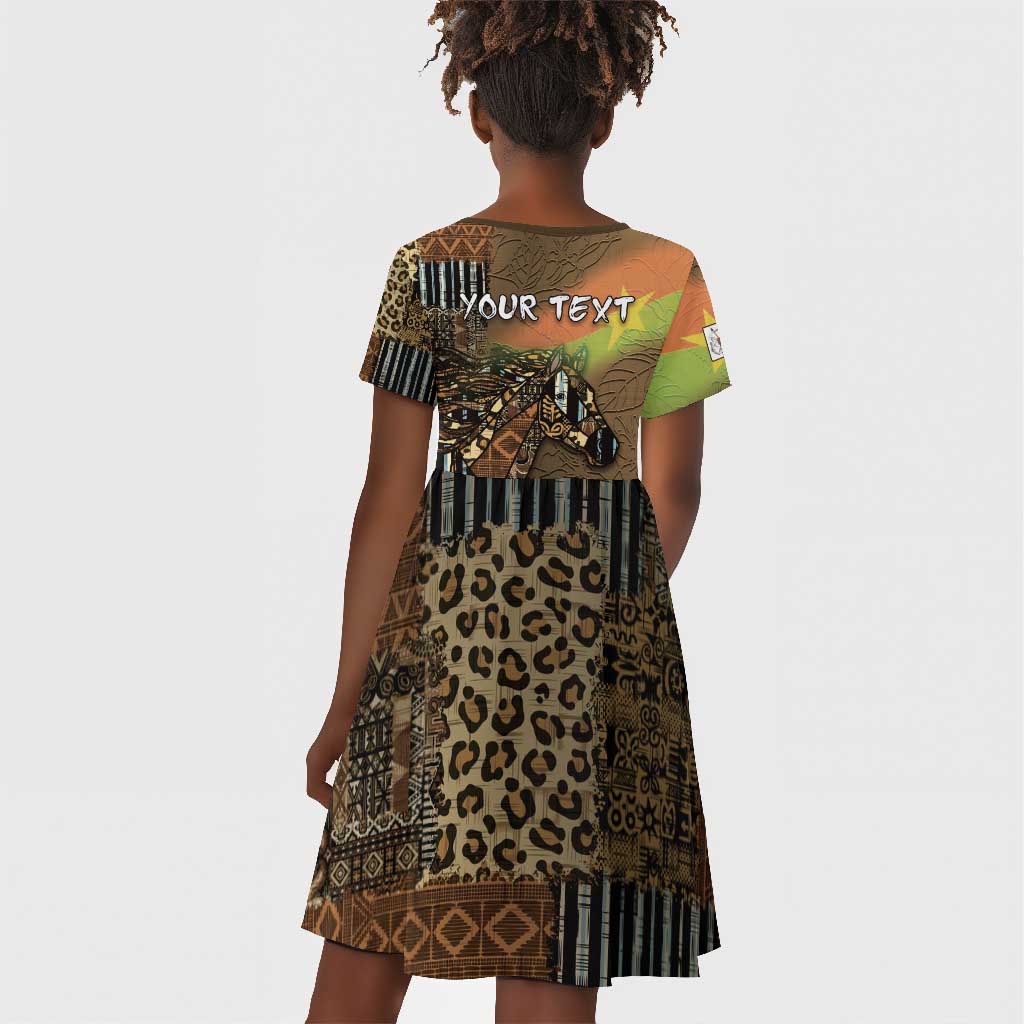 Personalized Burkina Faso Kid Short Sleeve Dress African Tribal Horse Patchwork Style - African Pride