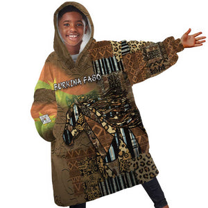 Personalized Burkina Faso Kid Wearable Blanket Hoodie African Tribal Horse Patchwork Style - African Pride