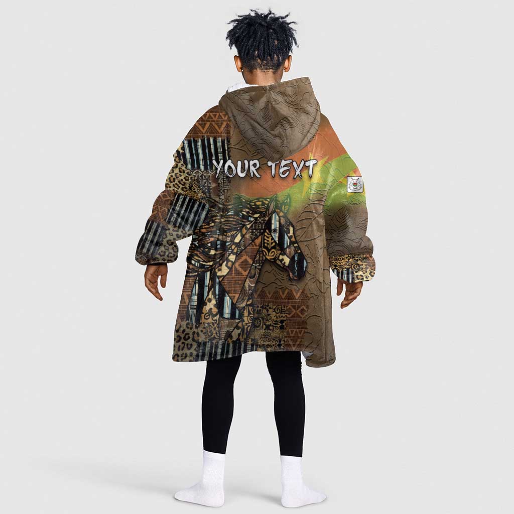 Personalized Burkina Faso Kid Wearable Blanket Hoodie African Tribal Horse Patchwork Style - African Pride