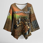 Personalized Burkina Faso Kimono Sleeve Blouse African Tribal Horse Patchwork Style - African Pride