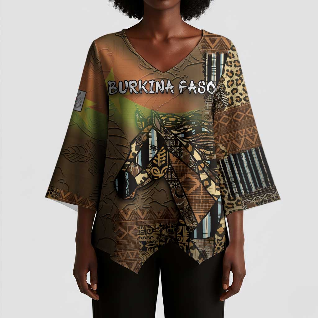 Personalized Burkina Faso Kimono Sleeve Blouse African Tribal Horse Patchwork Style - African Pride