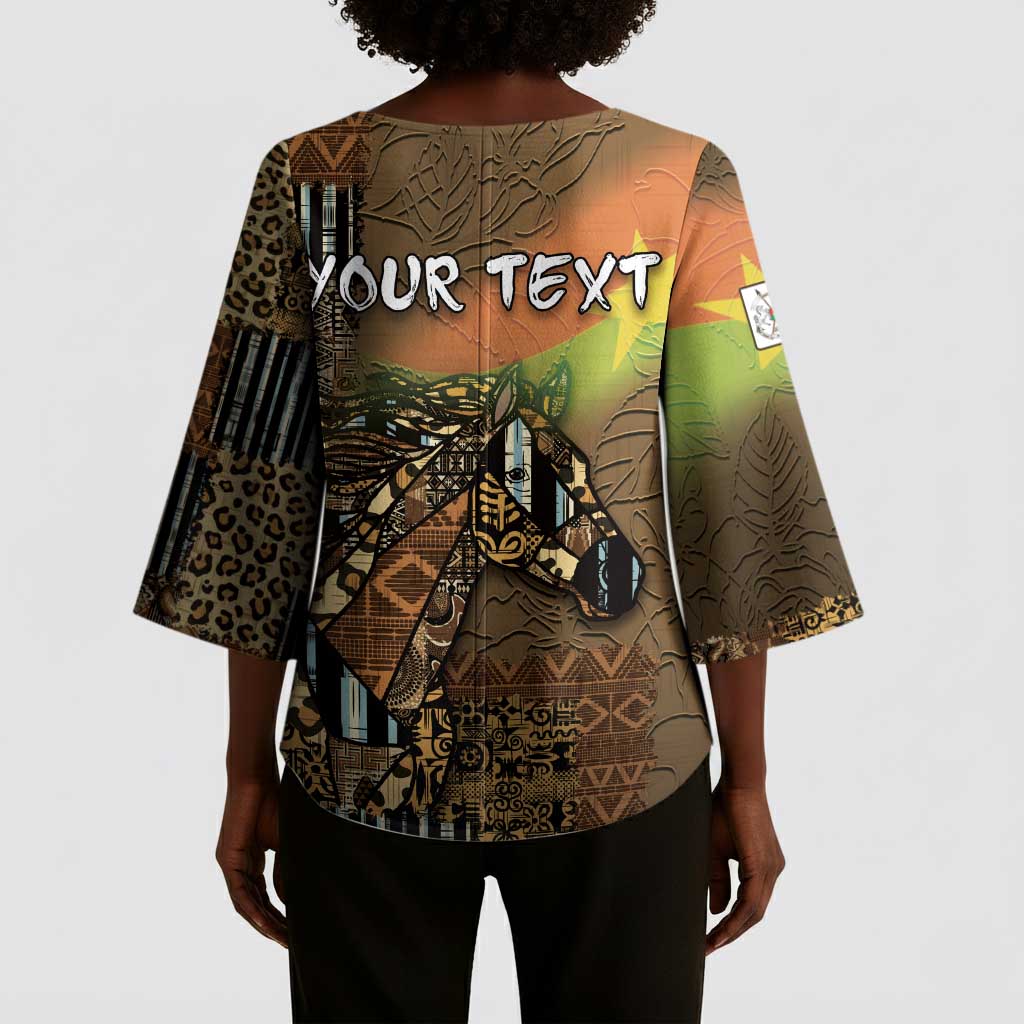 Personalized Burkina Faso Kimono Sleeve Blouse African Tribal Horse Patchwork Style - African Pride
