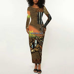Personalized Burkina Faso Long Sleeve Bodycon Dress African Tribal Horse Patchwork Style - African Pride