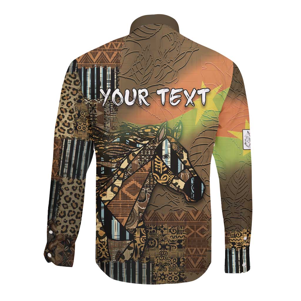 Personalized Burkina Faso Long Sleeve Button Shirt African Tribal Horse Patchwork Style - African Pride