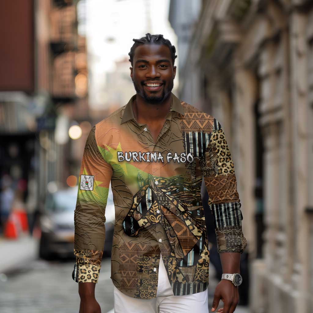 Personalized Burkina Faso Long Sleeve Button Shirt African Tribal Horse Patchwork Style - African Pride