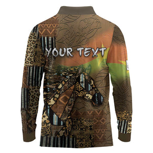 Personalized Burkina Faso Long Sleeve Polo Shirt African Tribal Horse Patchwork Style - African Pride
