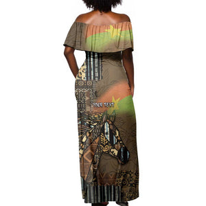 Personalized Burkina Faso Off Shoulder Maxi Dress African Tribal Horse Patchwork Style - African Pride