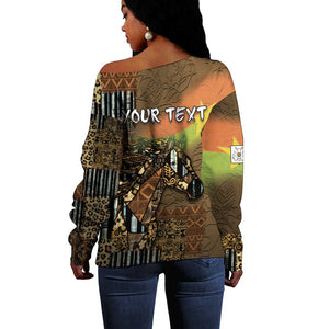 Personalized Burkina Faso Off Shoulder Sweater African Tribal Horse Patchwork Style - African Pride