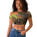 Personalized Burkina Faso Raglan Cropped T shirt African Tribal Horse Patchwork Style - African Pride