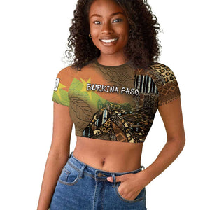 Personalized Burkina Faso Raglan Cropped T shirt African Tribal Horse Patchwork Style - African Pride