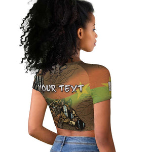 Personalized Burkina Faso Raglan Cropped T shirt African Tribal Horse Patchwork Style - African Pride