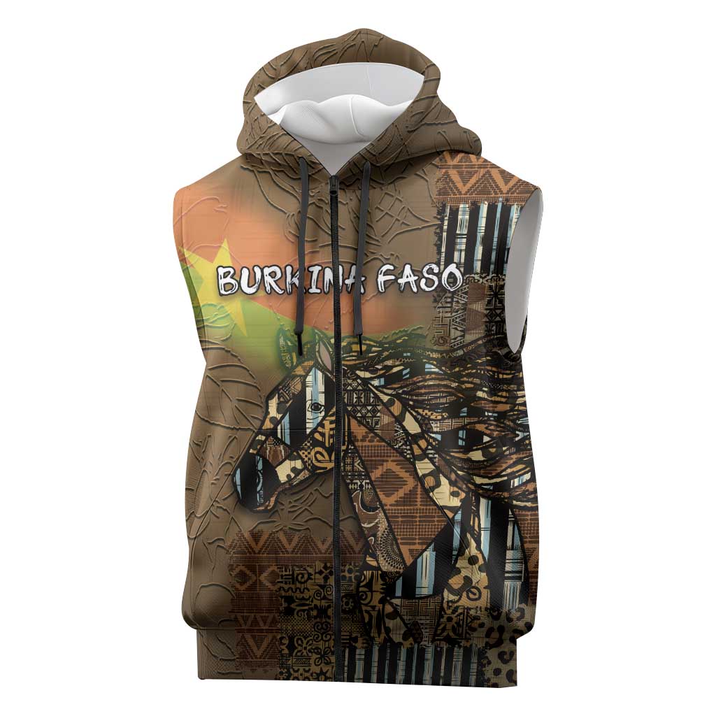 Personalized Burkina Faso Sleeveless Zip Hoodie African Tribal Horse Patchwork Style - African Pride