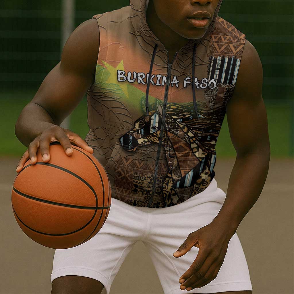 Personalized Burkina Faso Sleeveless Zip Hoodie African Tribal Horse Patchwork Style - African Pride