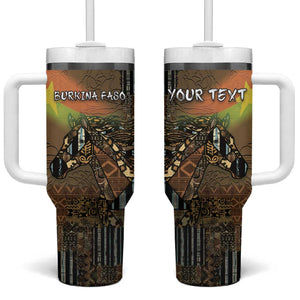 Personalized Burkina Faso Tumbler With Handle African Tribal Horse Patchwork Style - African Pride
